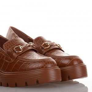 Κροκό Chunky Loafers Camel Famous