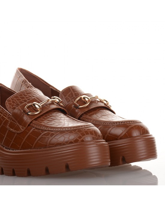 Κροκό Chunky Loafers Camel Famous