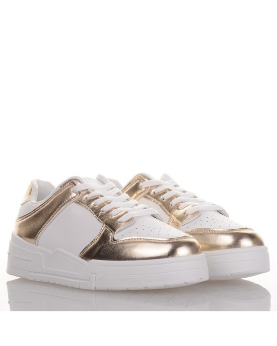 Γυναικεία Λευκά Sneakers με χρυσές λεπτομέρειες Famous